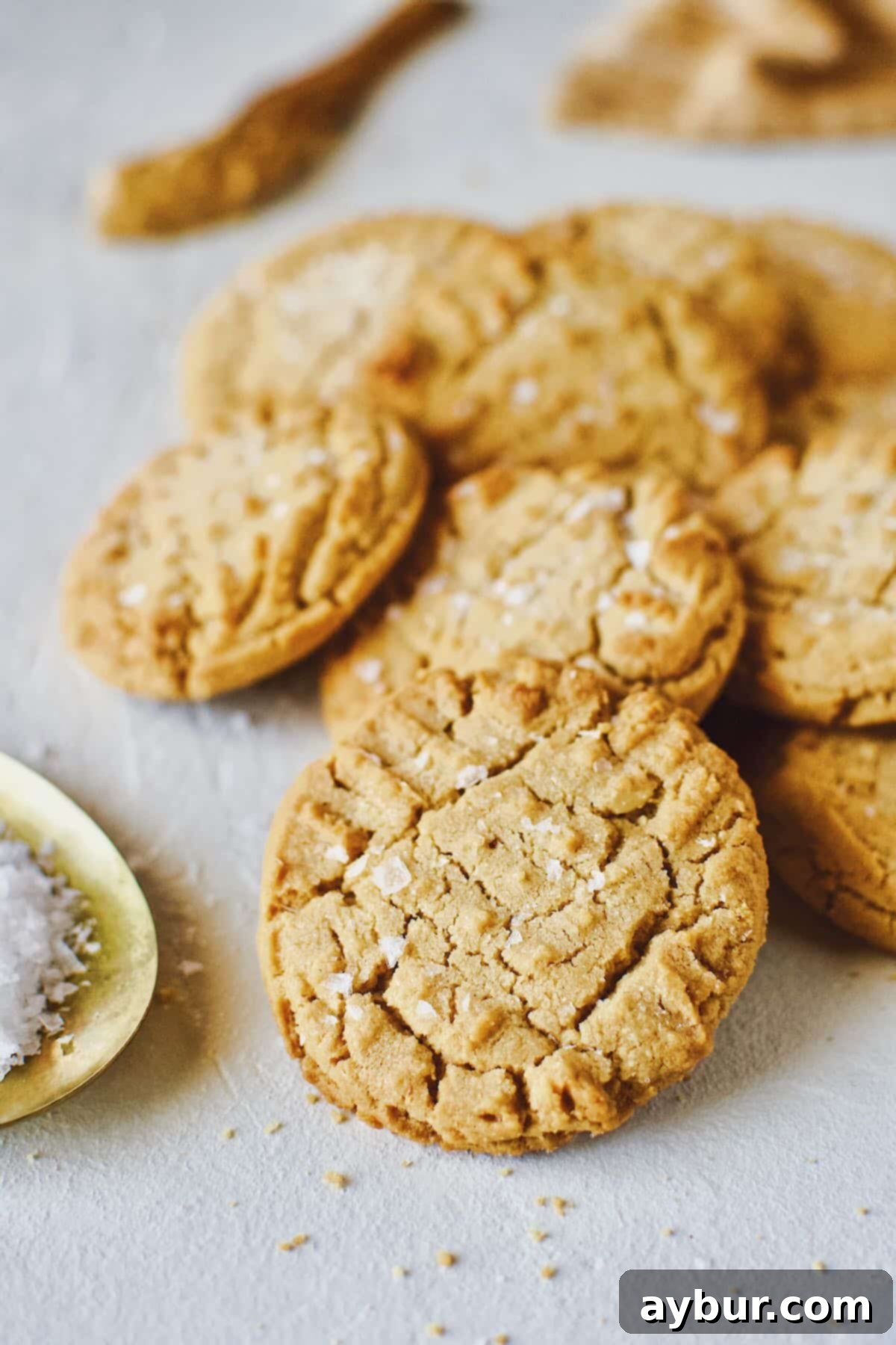 Peanut Butter Crunch Cookies 13 A visually appealing display of crunchy peanut butter cookies, beautifully arranged and ready for indulgence.