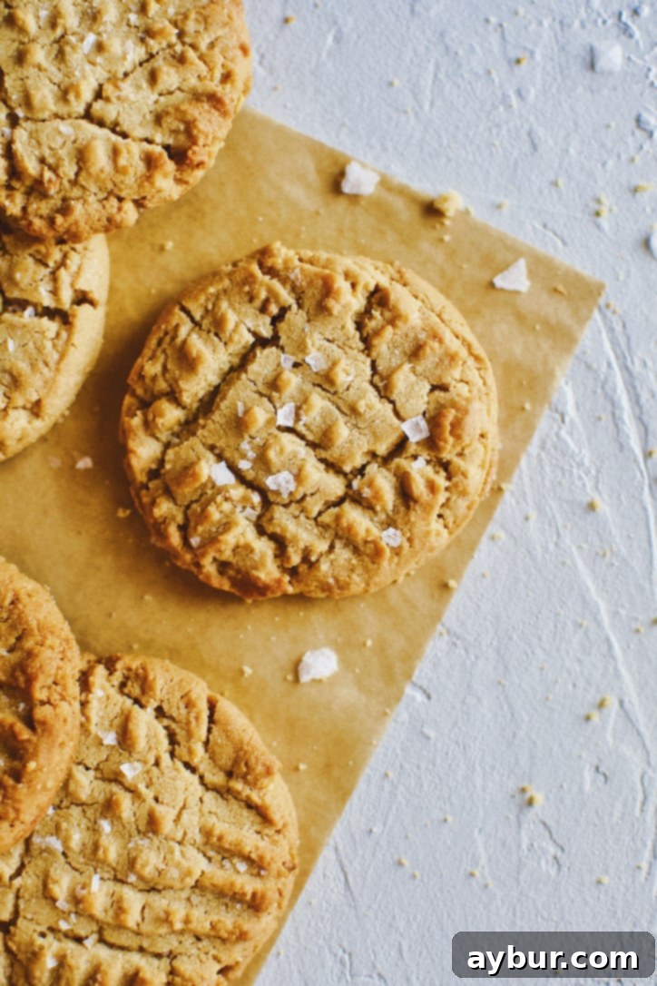 A selection of delicious crunchy peanut butter cookies, artfully arranged on a patterned backdrop, showcasing their perfect texture and inviting appeal.