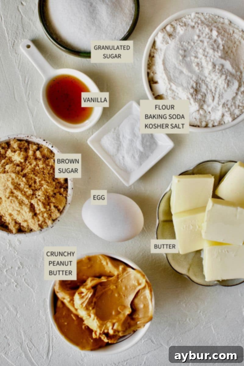 Peanut Butter Crunch Cookies 4 A curated selection of fresh ingredients laid out on a marble surface, ready to be transformed into delectable crunchy peanut butter cookies.