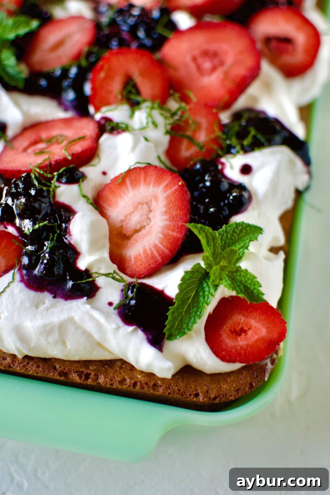 Effortless Tres Leches Cake 17 An entire Easy Tres Leches Cake, beautifully garnished and resting in its pan, ready for serving slices.