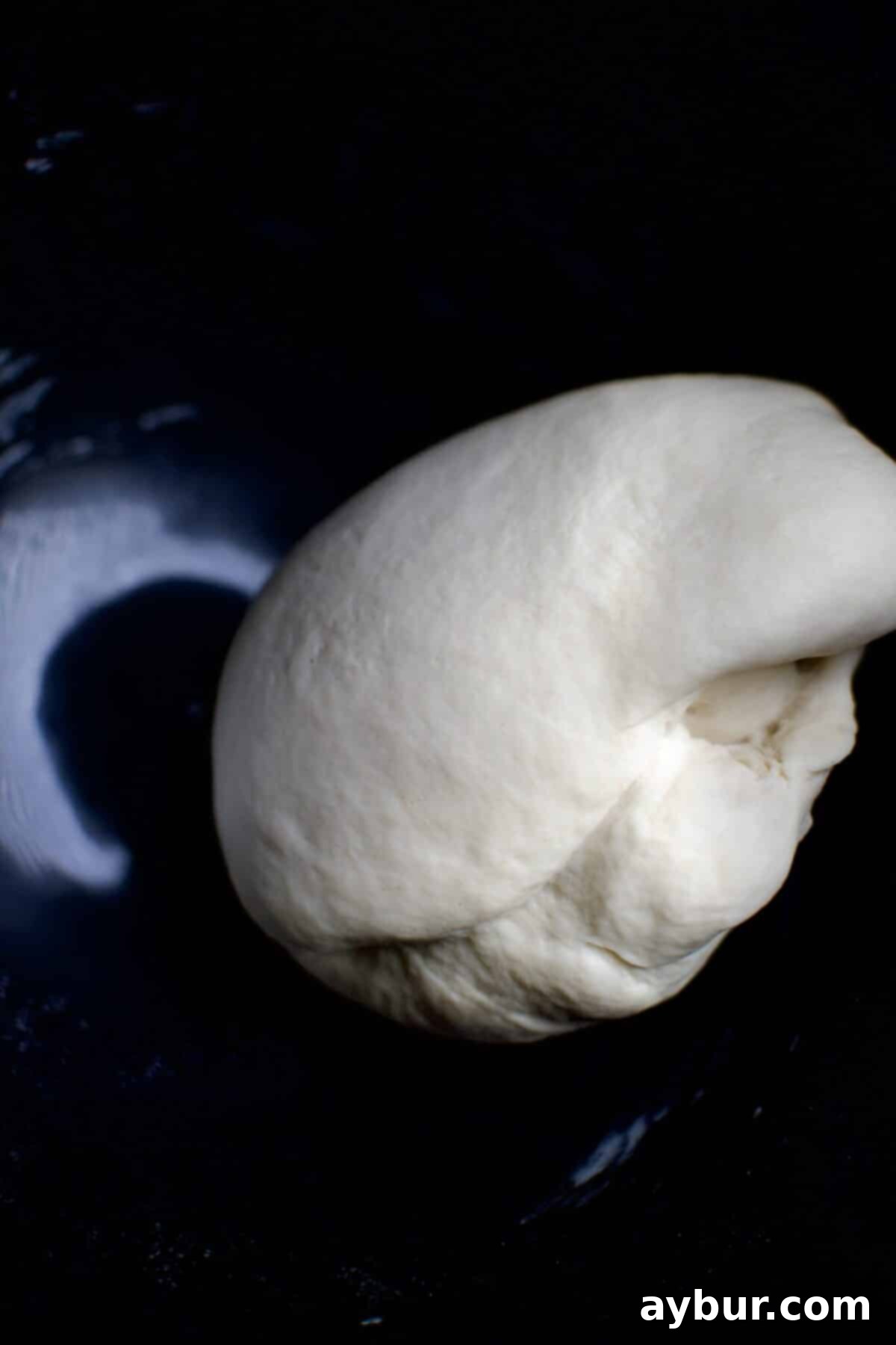 Smooth, elastic tortilla dough after kneading in a stand mixer, cleanly pulled away from the bowl and forming a perfect ball.