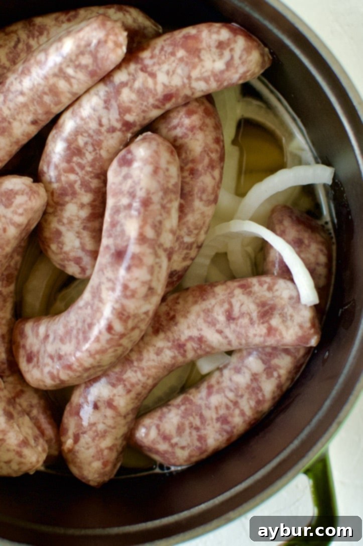 Beer Brats before braising.