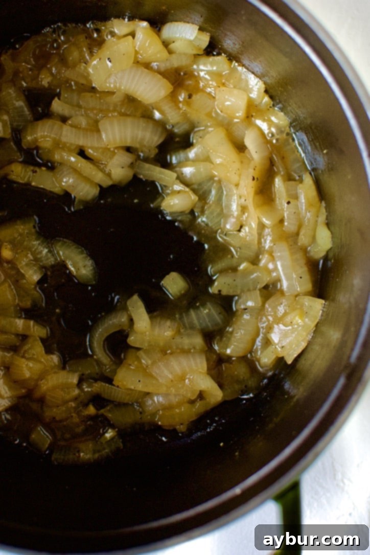 Onions after simmering out the liquid.