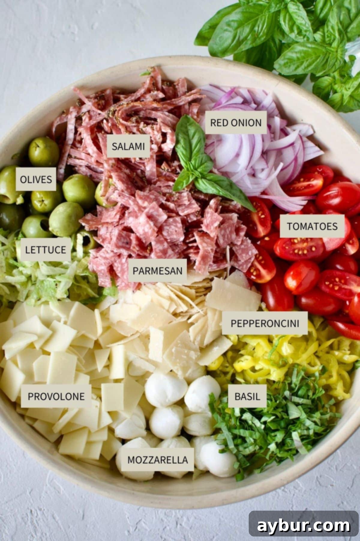 Ingredients needed to make Italian Chopped Salad.