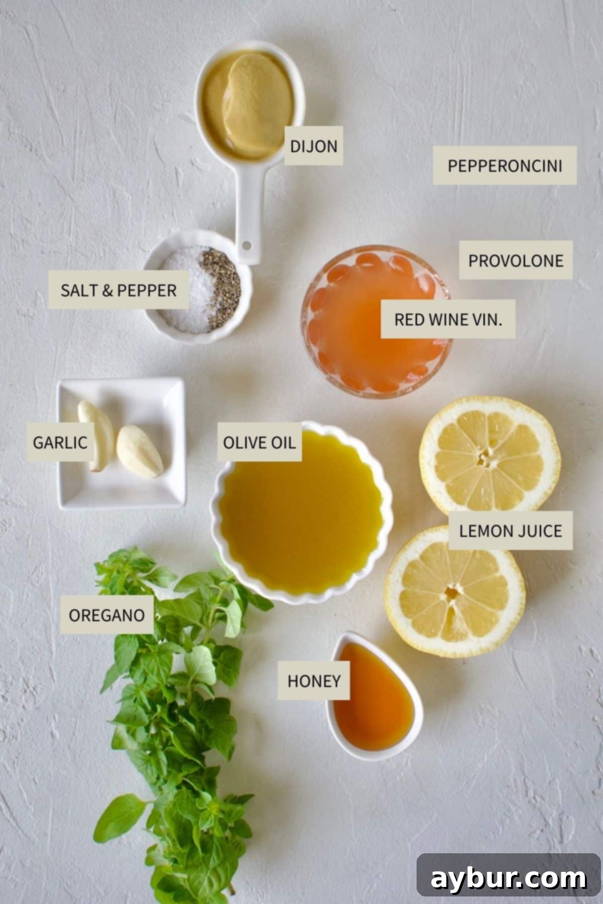 Ingredients needed to make Italian Chopped Salad dressing.