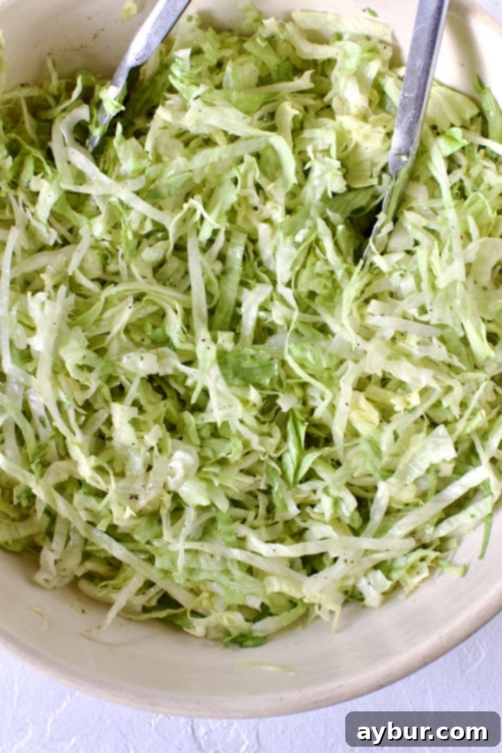 Lightly dressed lettuce.