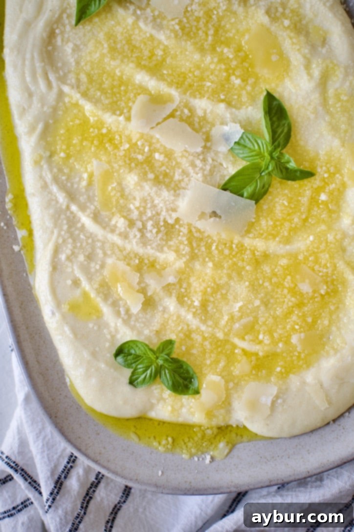 Pin for Creamy Polenta Recipe on Pinterest.