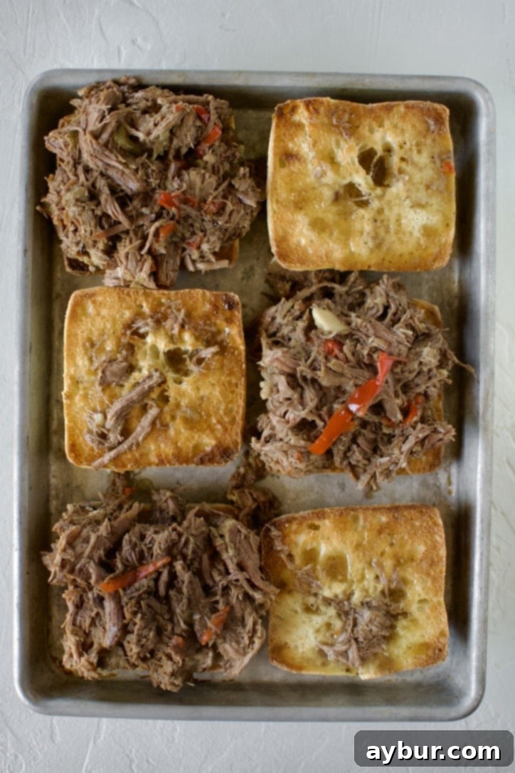 Toasted ciabatta rolls generously filled with tender Italian Beef.