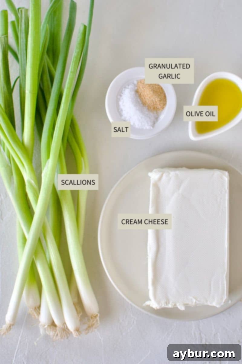 Ingredients needed to make Scallion Cream Cheese.