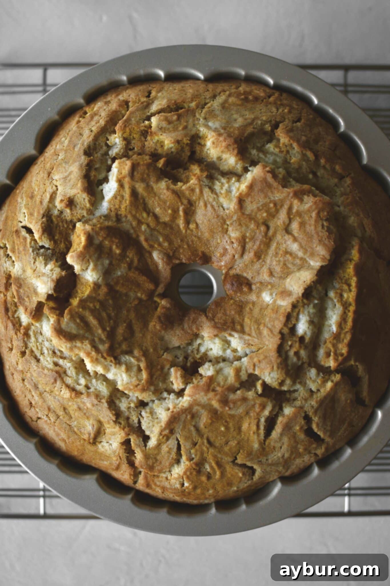 Pumpkin Spice Swirl Pound Cake 12 Baked cake removed from the oven and cooling in the pan.