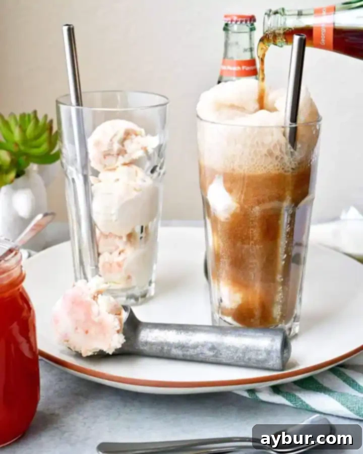 Creamy Fizz Delight 2 Homemade Peach Jam Ice Cream Soda served in a tall glass with fresh peach slices