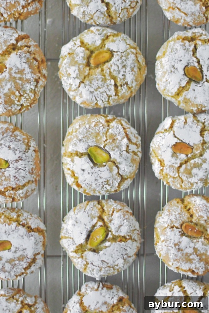 Pistachio Amaretti Cookies cooled and ready to eat.
