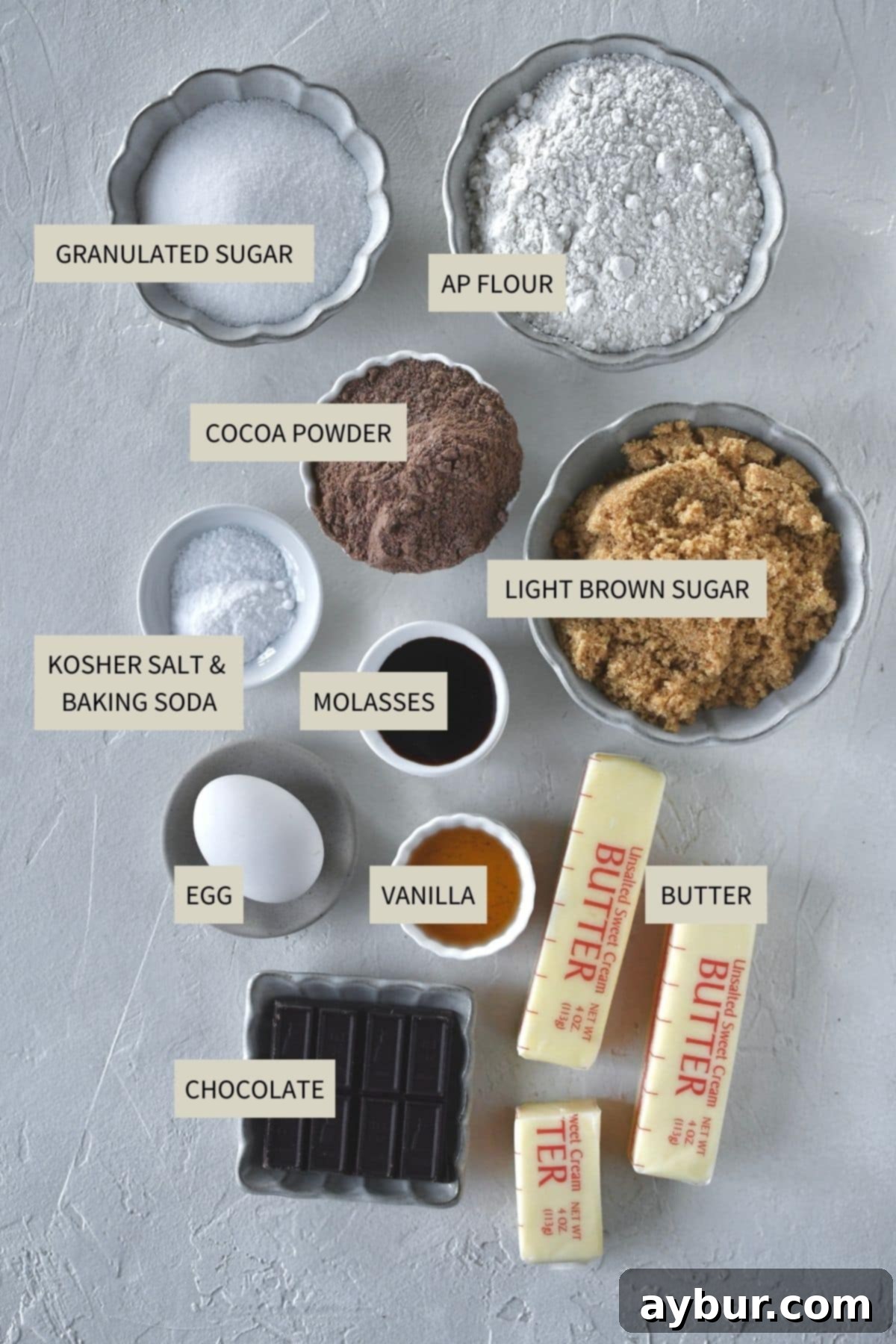 Peppermint Chocolate Delights 3 Assortment of dry and wet ingredients laid out for making the chocolate peppermint cookie dough.