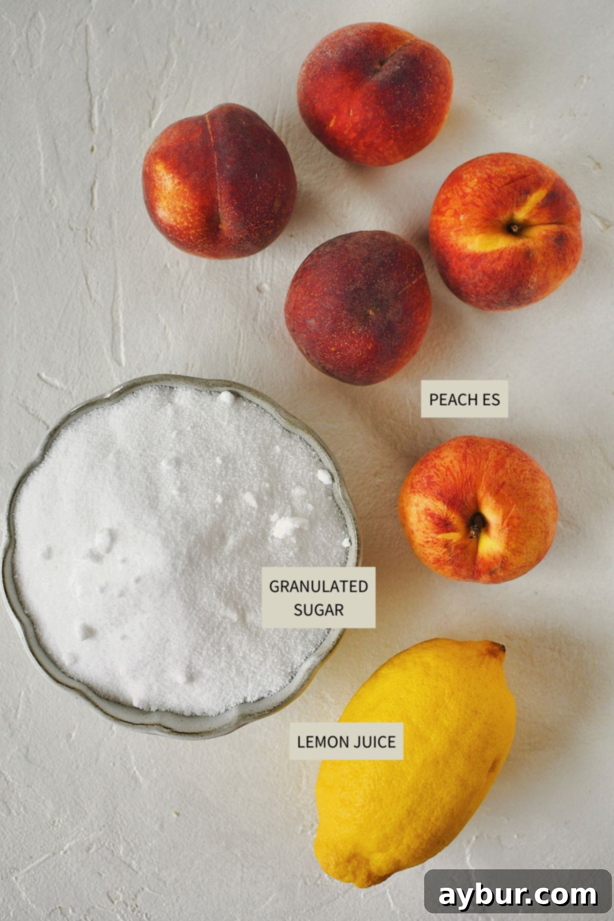 Delicious Homemade Peach Jam 3 Ingredients needed to make Peach Jam Recipe.