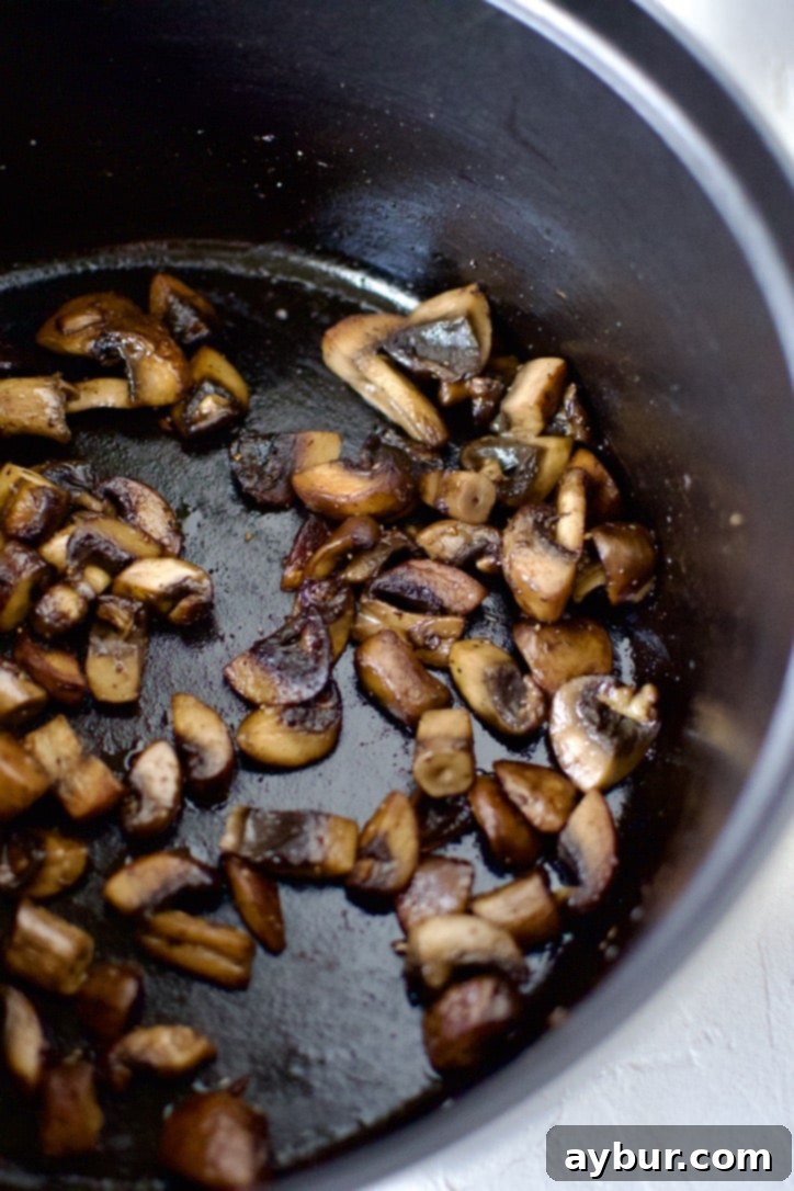 Chopped mushrooms that have been sauteed until browned.