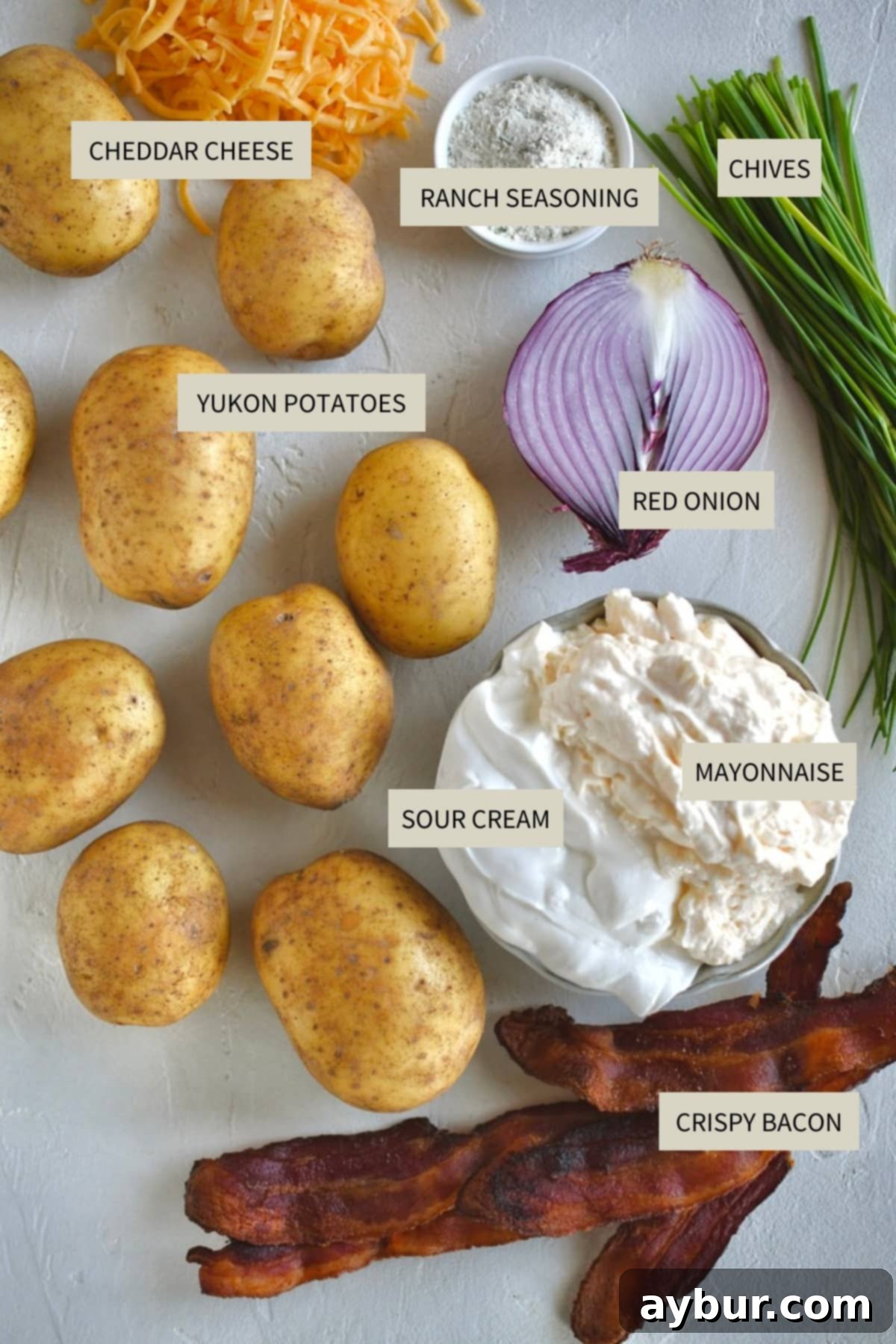Ingredients needed to make Ranch Potato Salad.