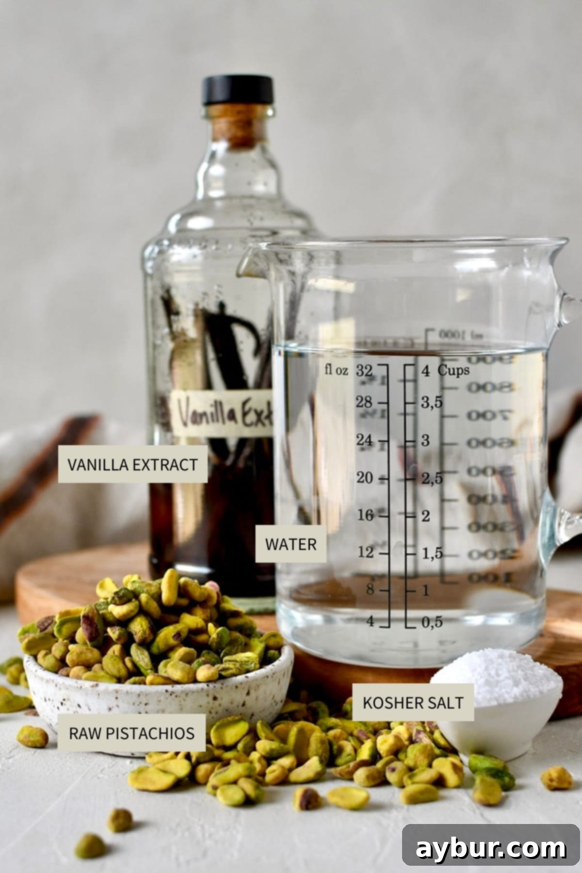 Pistachio Elixir 3 Ingredients needed to make Pistachio Milk: pistachios, water, salt, and vanilla extract.