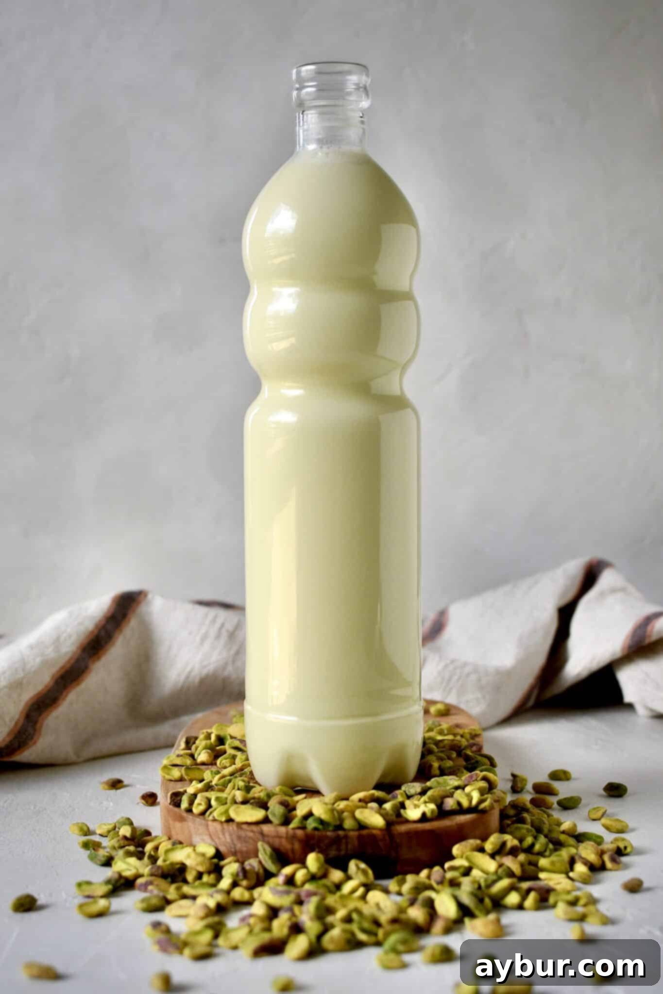 Pistachio Elixir 5 Finished pistachio milk in a glass jar, perfectly chilled and ready for use.