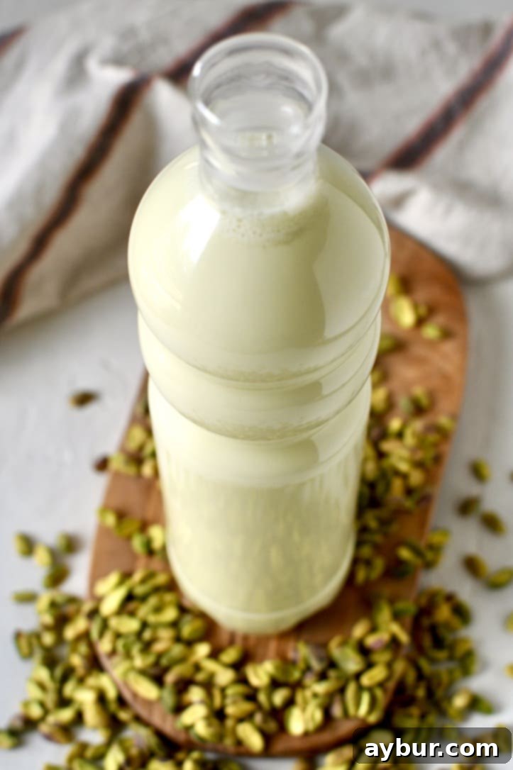 Pistachio Elixir 6 Finished pistachio milk in a glass jar ready to drink.