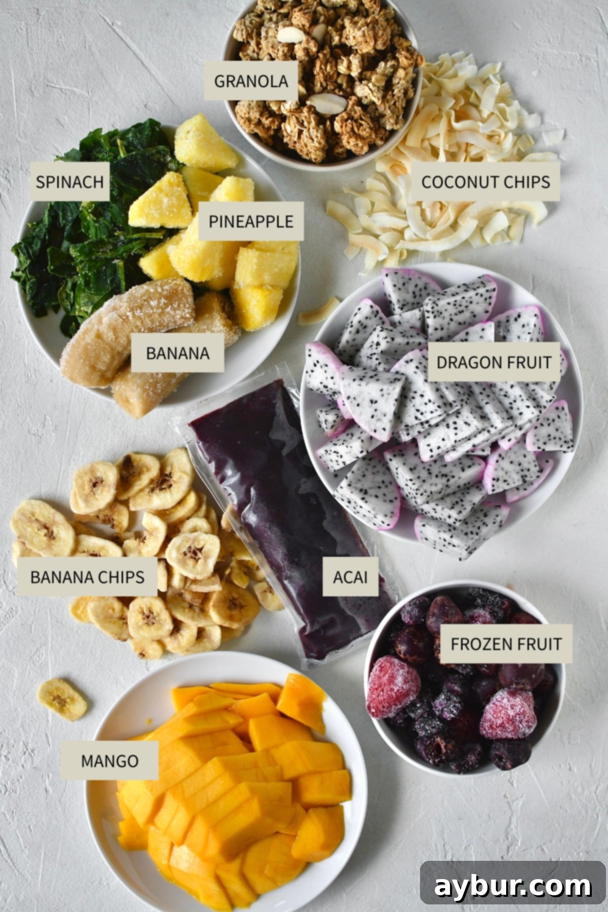Ingredients needed to make Smoothie Bowl Recipe.
