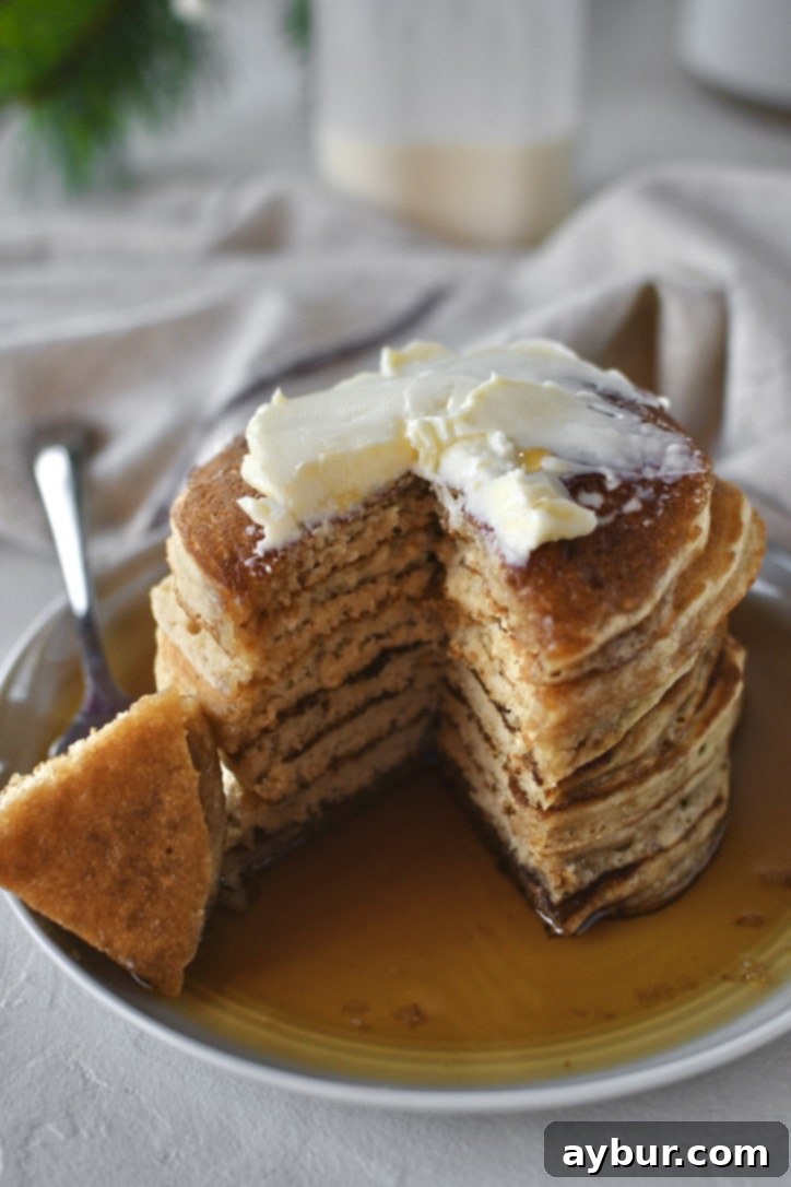 Festive Eggnog Pancakes 10 A final close-up of the delightful Eggnog Pancakes, ready to be enjoyed.