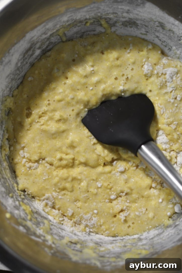 Flour and Cornmeal lightly whisked into the bowl.
