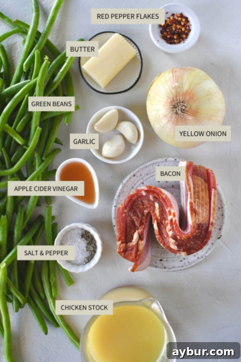 Ingredients needed to make Southern Green Beans.