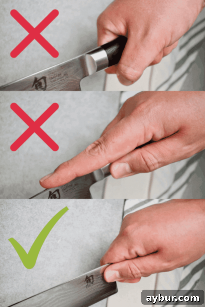 Properly holding a chef knife for safety and control