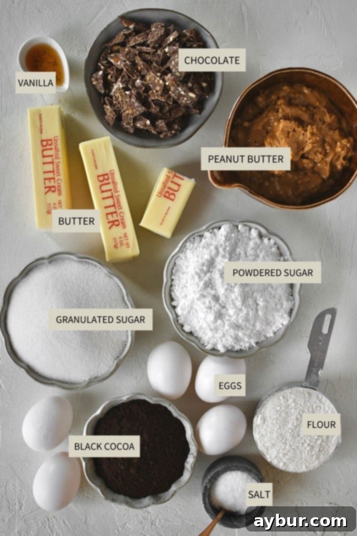 Ingredients needed to make Peanut Butter Brownies.