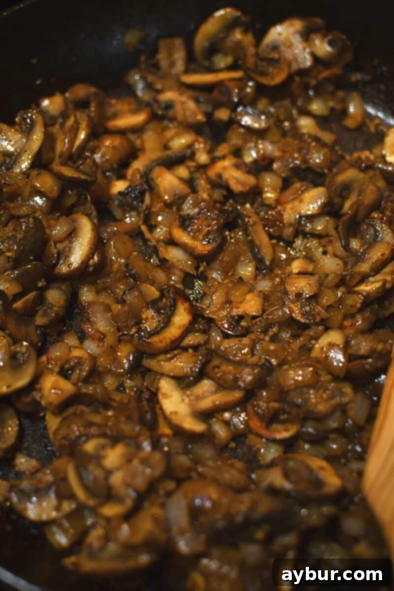 Creamy Chicken Stroganoff 8 Mushrooms, onions, and garlic browned to perfection for the stroganoff base.