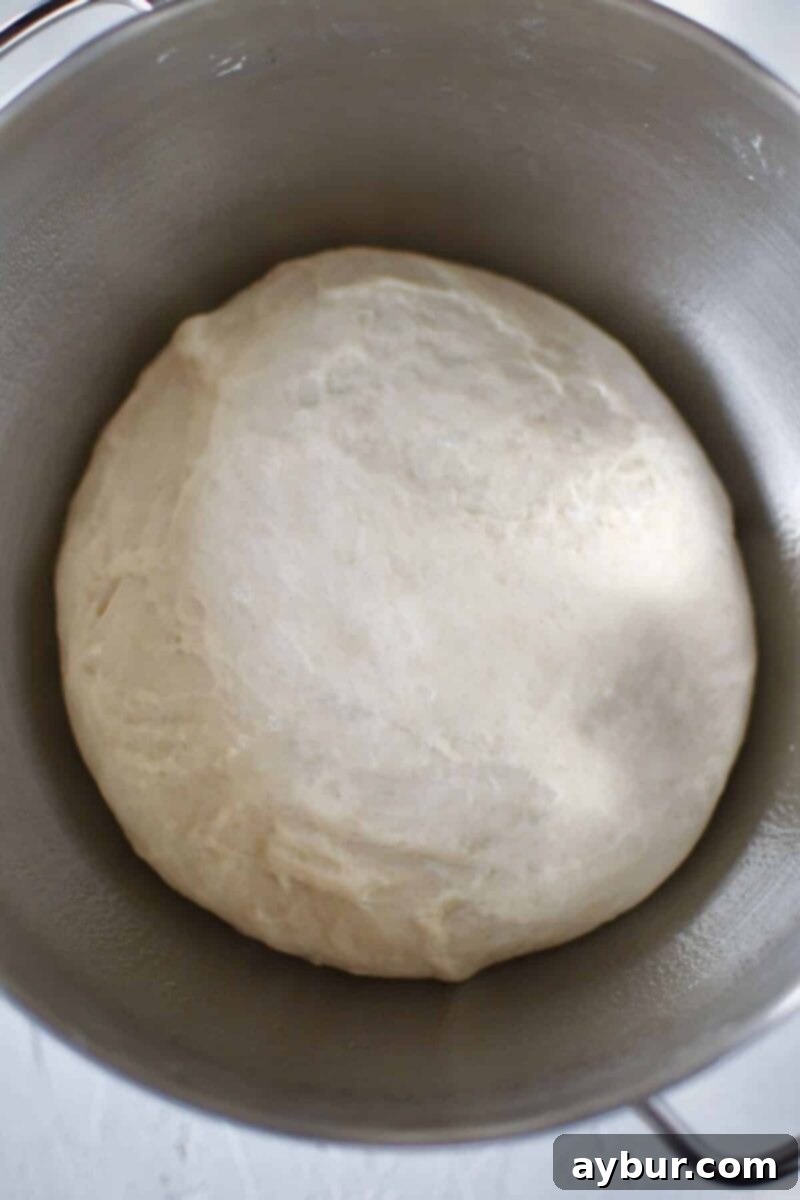 Proved dough that has doubled in size after an hour.