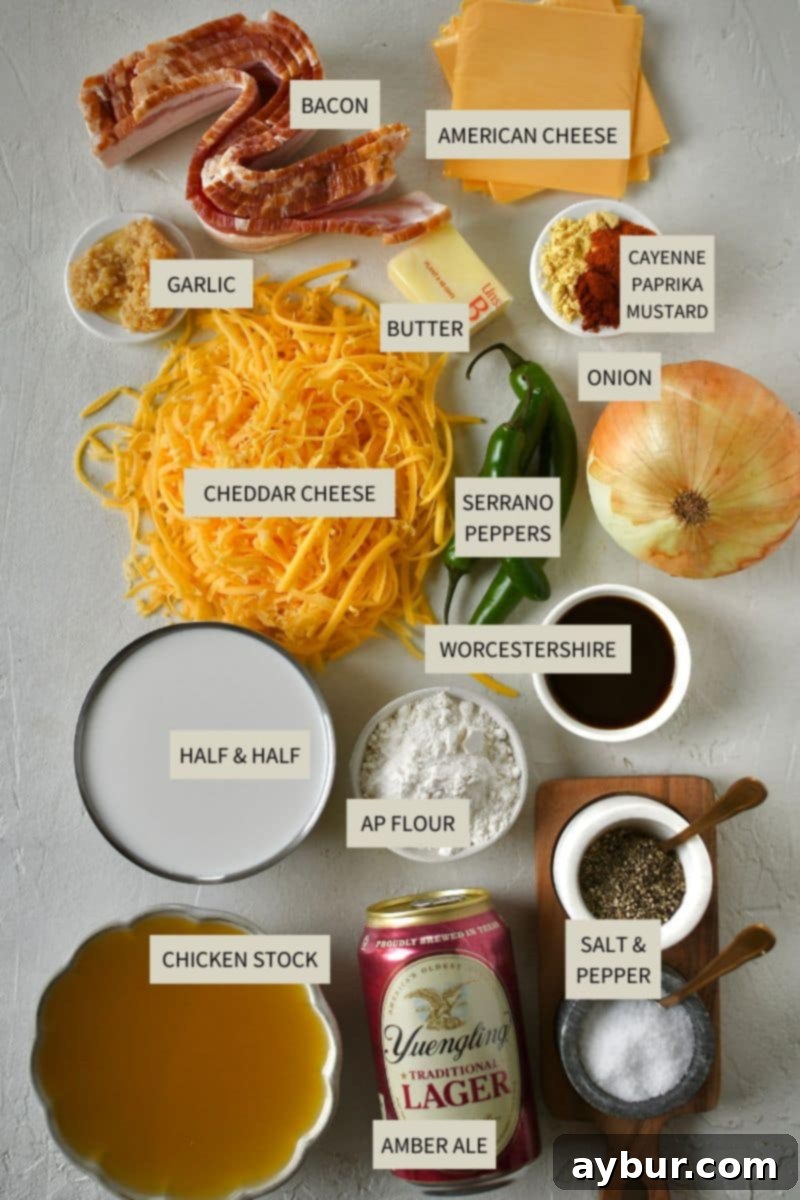 Ingredients needed to make Beer Cheese Soup.