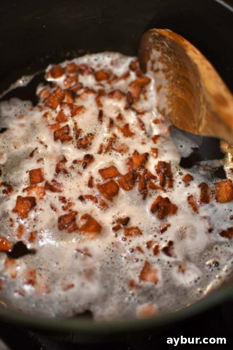 Crisping bacon in the bottom of a pot for Beer Cheese Soup.