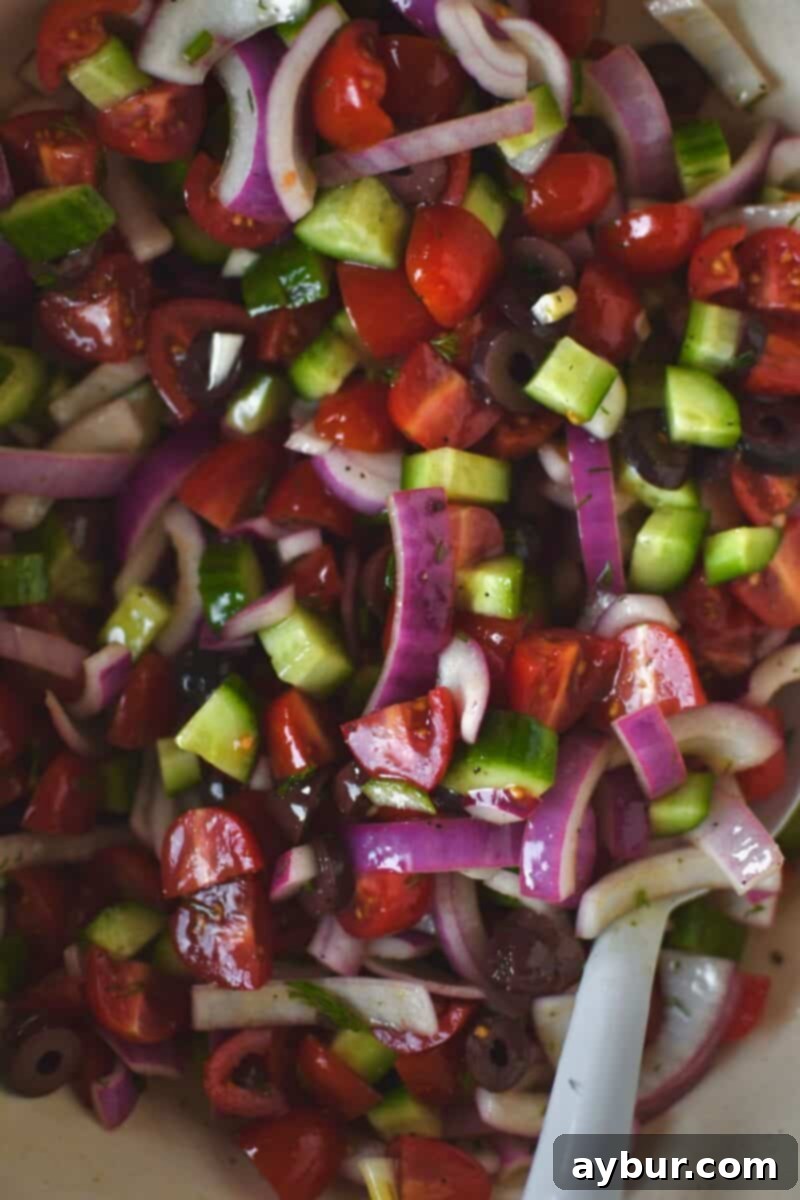 Zesty Greek Salmon 11 All the veggies tossed together with some olive oil added.