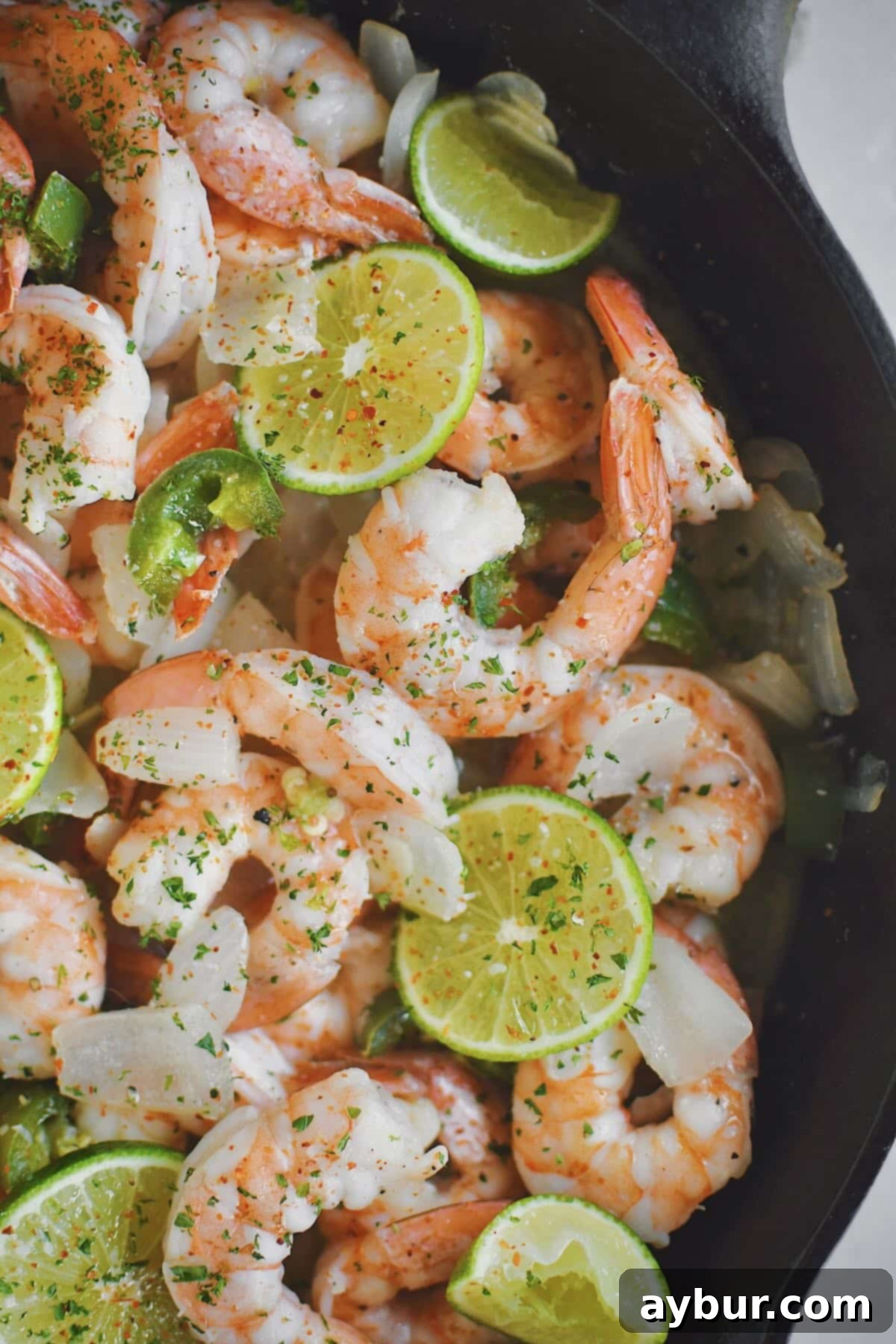 A close-up of the delicious MexiCali shrimp stir fry, showcasing its vibrant colors and juicy texture.