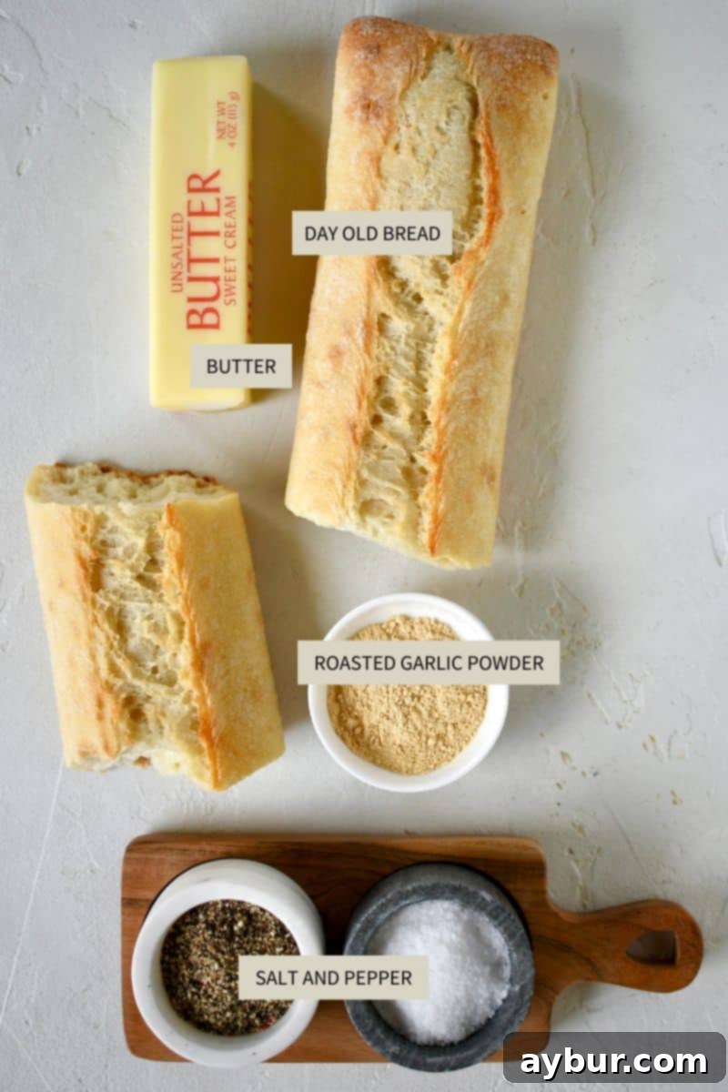 Ingredients needed to make Homemade Croutons.