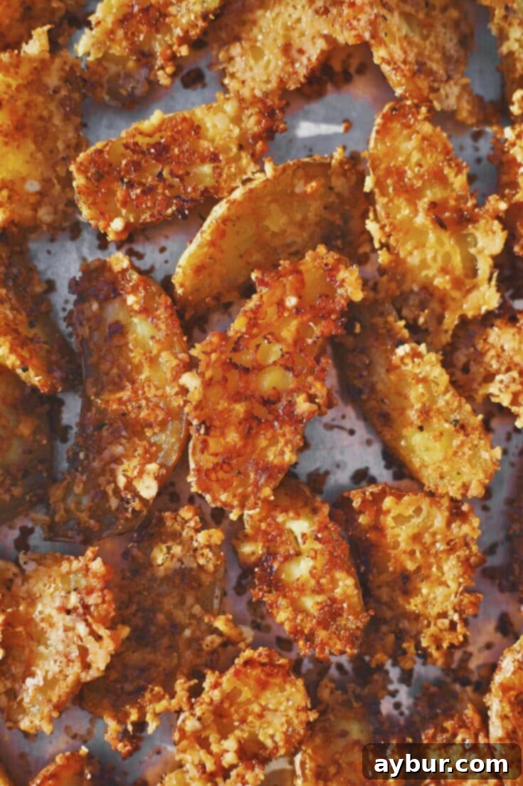 Potatoes after baking, that have been flipped to reveal the crisped cheese stuck to the potatoes.