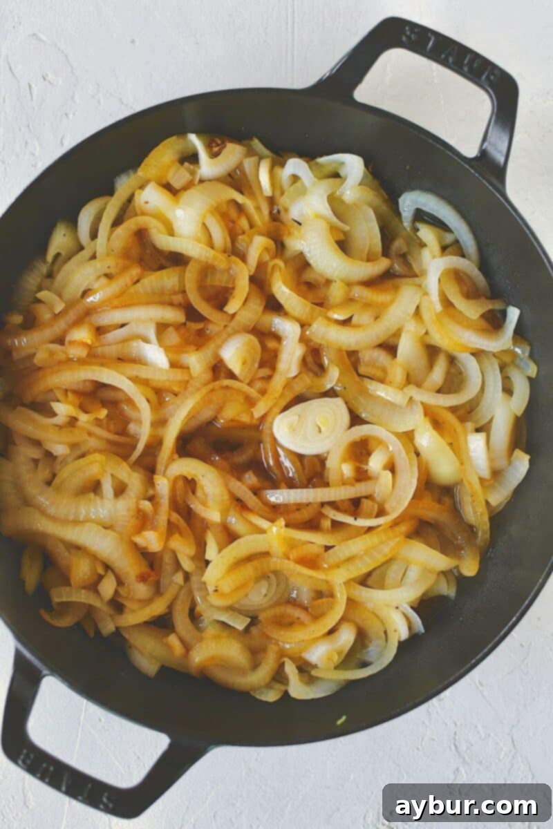 Caramelized French Onion Chicken 6 The onions after cooking for approximately 10 minutes, beginning to soften and turn translucent.