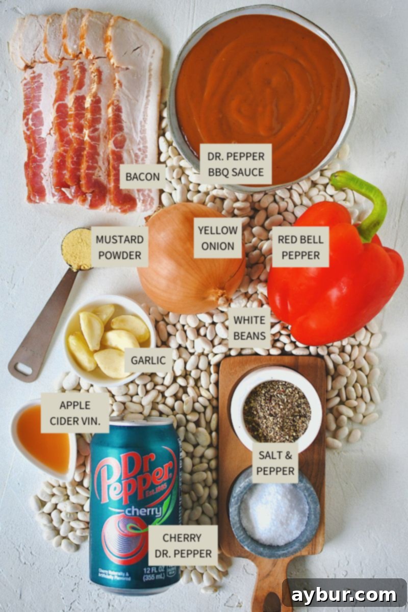 Ingredients needed to make Dr. Pepper Baked Beans.