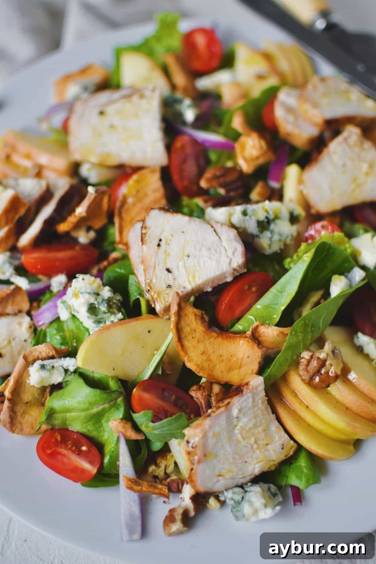 Another beautiful shot of the Panera Fuji Apple Salad, highlighting the fresh ingredients and the appealing arrangement on the plate.