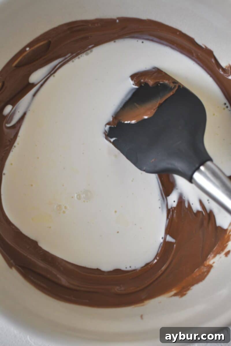 Classic Italian Ricotta Cheesecake 13 Stirring together gently warmed heavy cream and rich Nutella to create the smooth and glossy ganache topping.