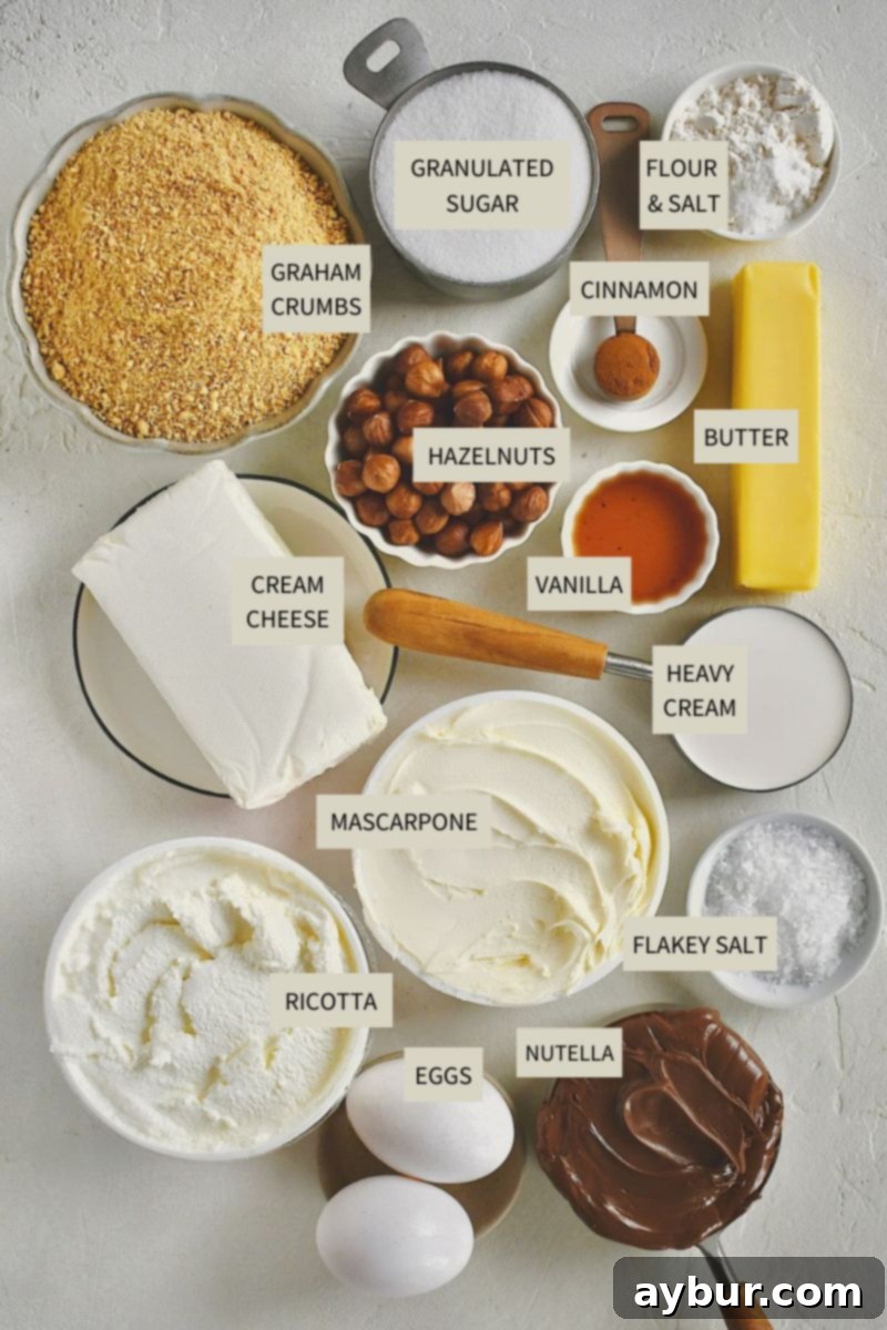 Classic Italian Ricotta Cheesecake 3 A selection of high-quality ingredients, including premium ricotta, mascarpone, and cream cheese, essential for making a delicious Italian Cheesecake.