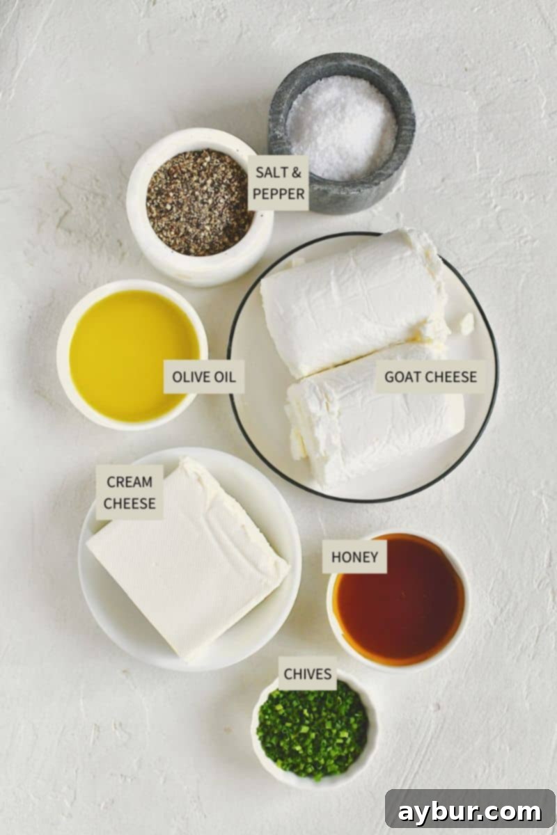 Velvet Goat Cheese Spread 3 Ingredients needed to make Whipped Goat Cheese.