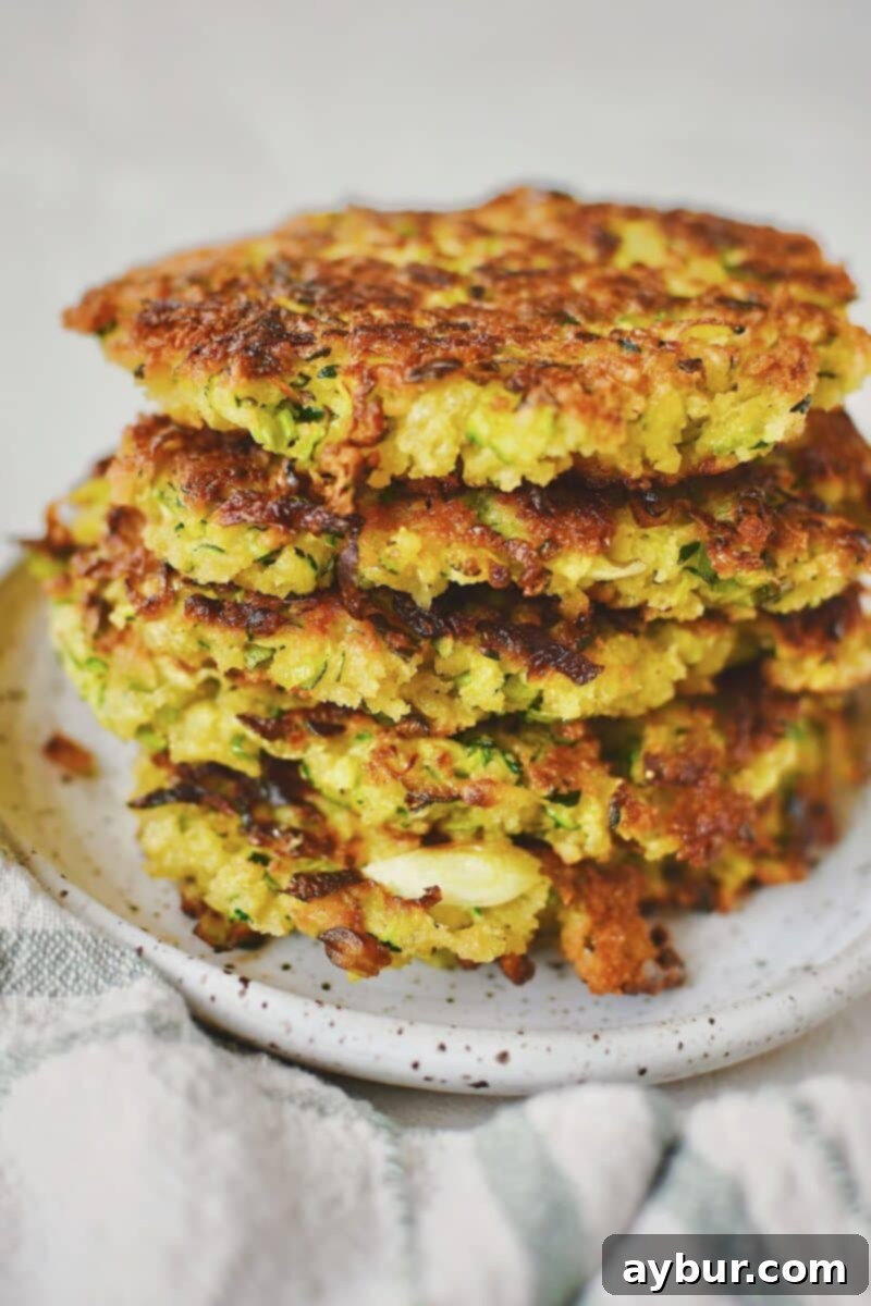 A stack of Zucchini Fritters after cooking and ready to be eaten.