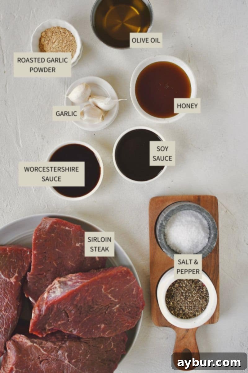 Ingredients needed to make Best Marinade for Steak, neatly arranged on a counter.