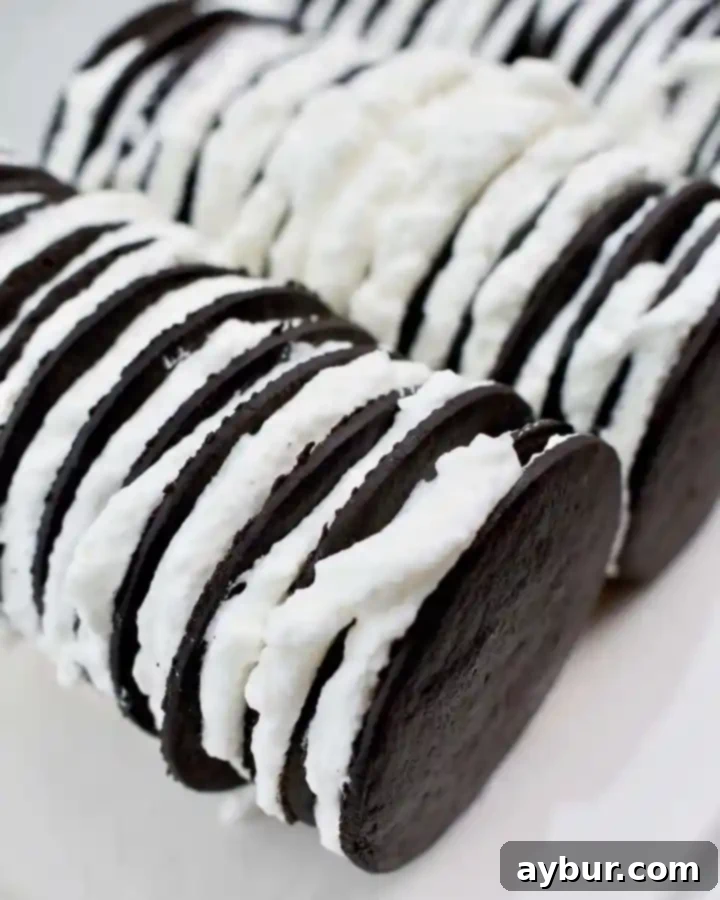 Chocolate Wafer Icebox Cake being assembled