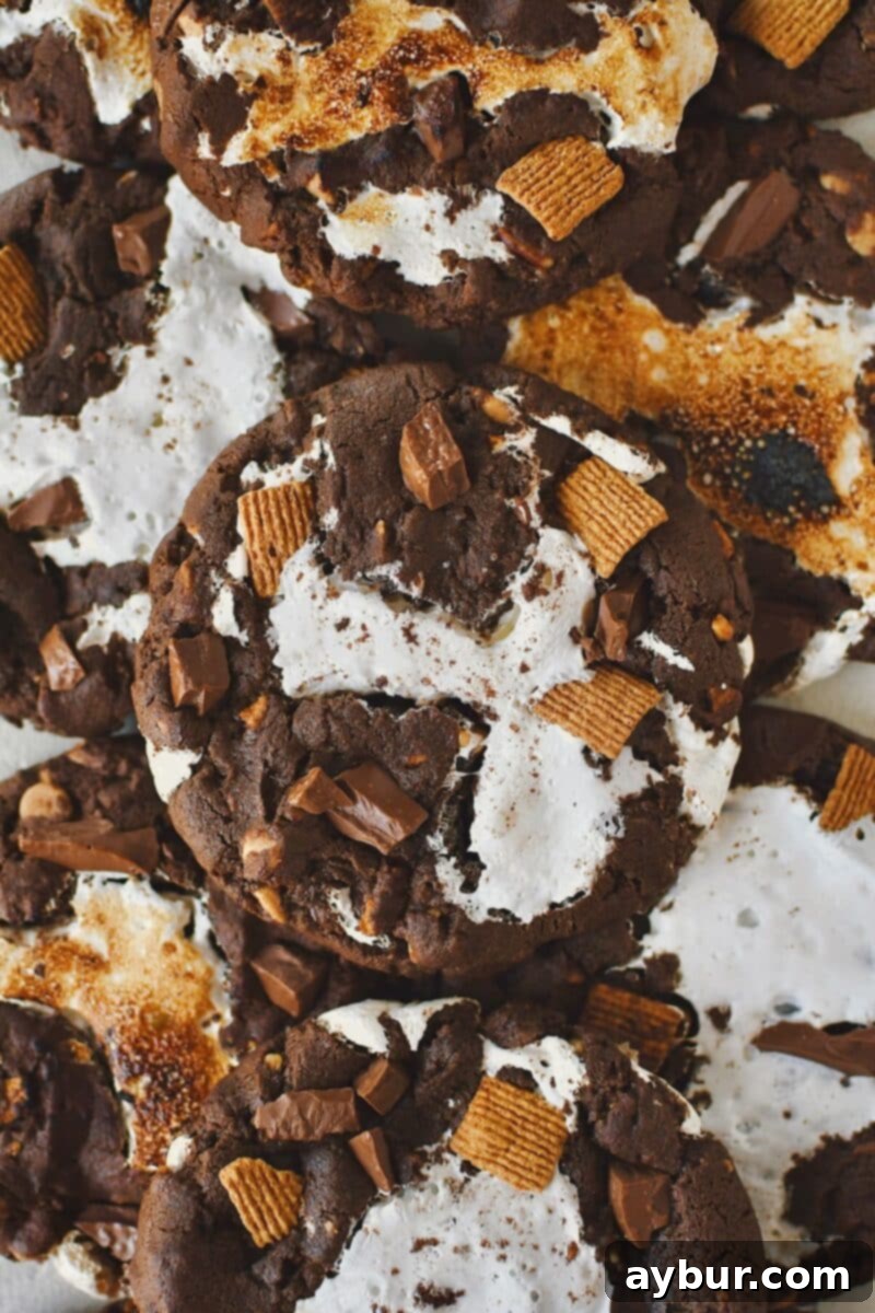 Gooey Chocolate Marshmallow Cookies 14 Platter of Chocolate Marshmallow Cookies, some with beautifully toasted marshmallow tops.