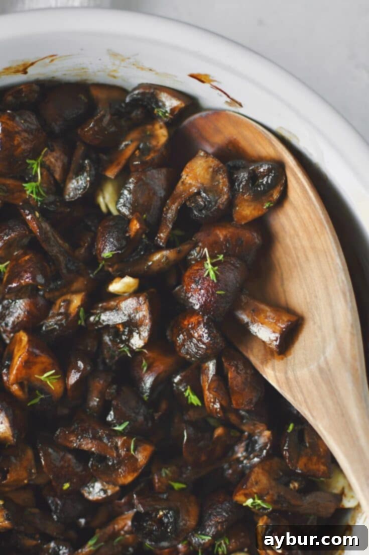 Roasted Mushrooms after roasting and tossing with aged balsamic vinegar.