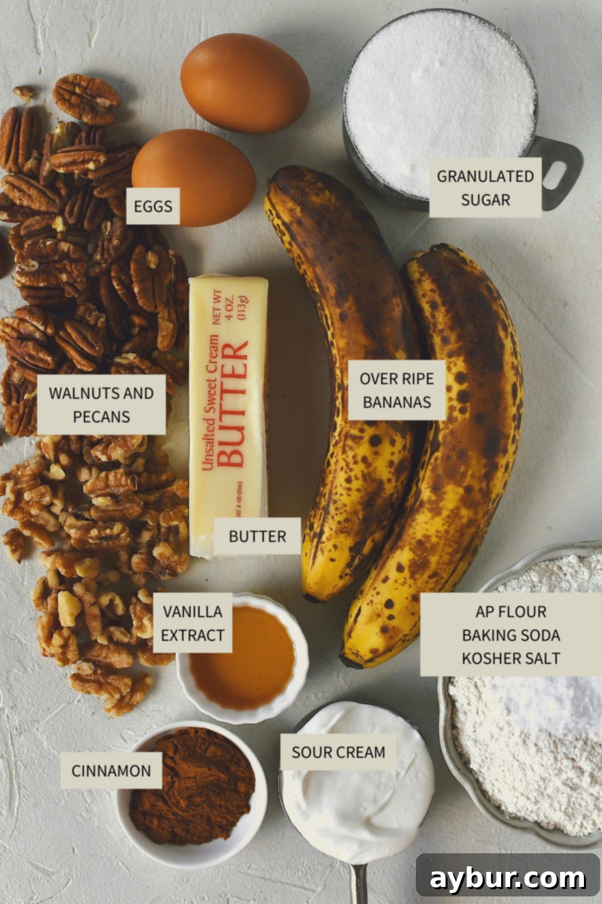 Ingredients needed to make Starbucks Banana Bread Recipe.