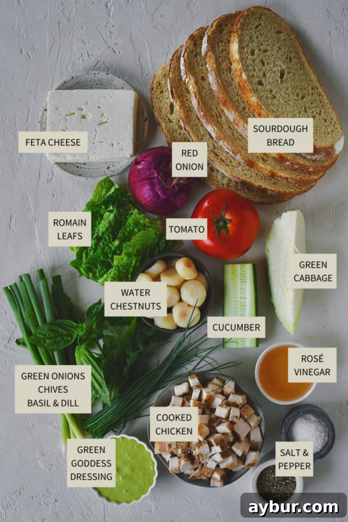 Emerald Goddess Chicken Salad 3 Ingredients needed to make Green Goddess Chicken Salad.